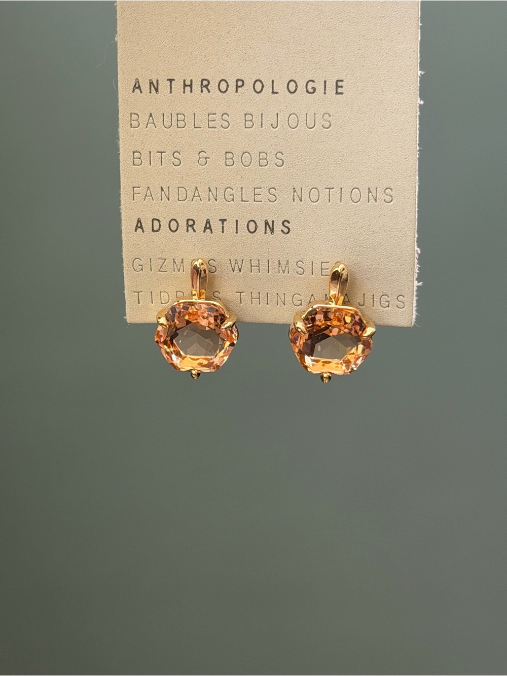 Anthropologie Peach Champagne Faceted Crystal Drop Earrings Gold Tone - NWT